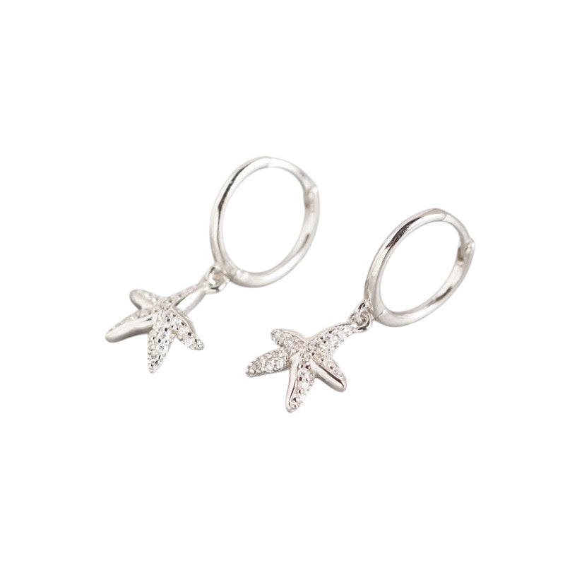 Shining Starfish Siver Dangle Hoop