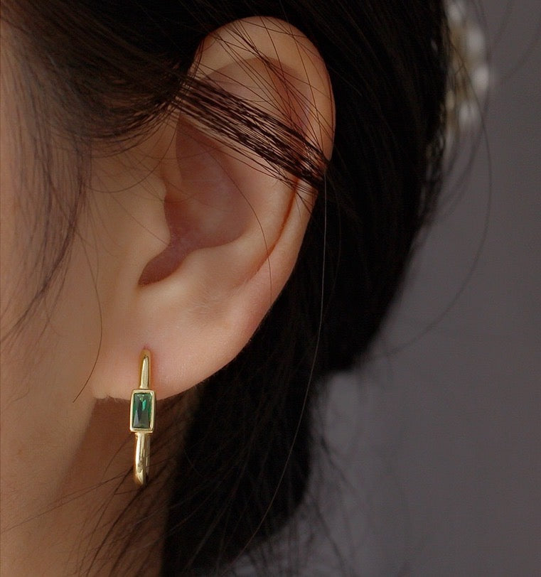 Plain Green Gold Hoop Earrings