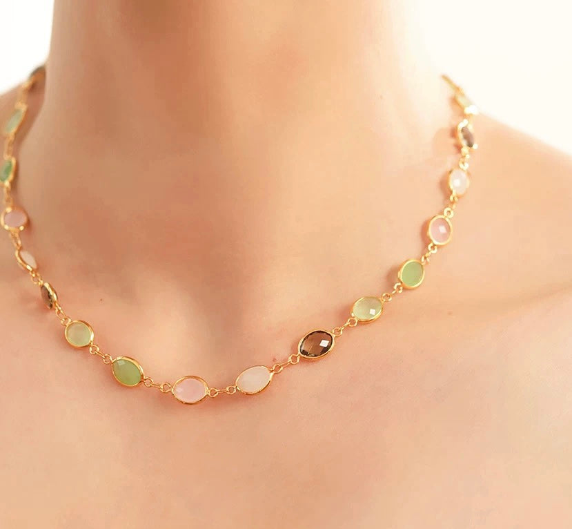 Colored Natural Crystal Gold Necklace