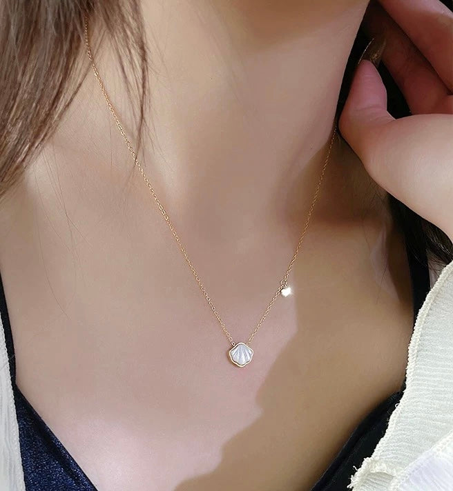 White Mother of Shell Heart Gold Necklace