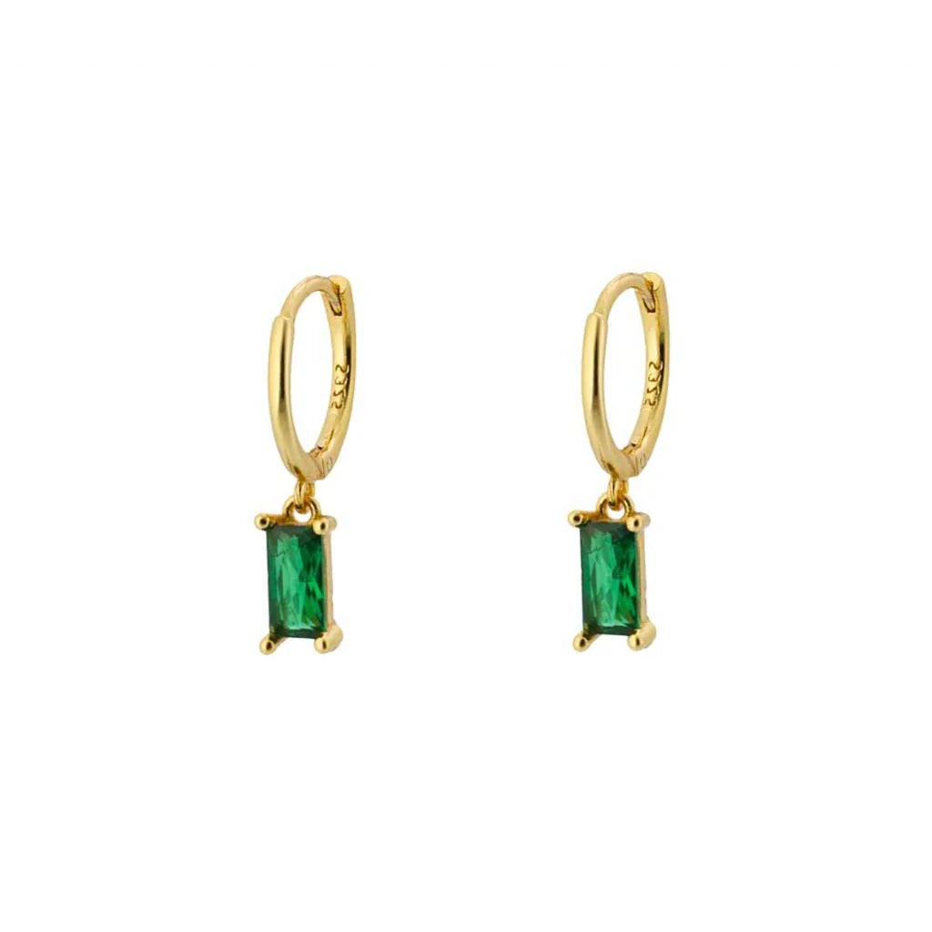 Square Green Gold Dangle Hoop