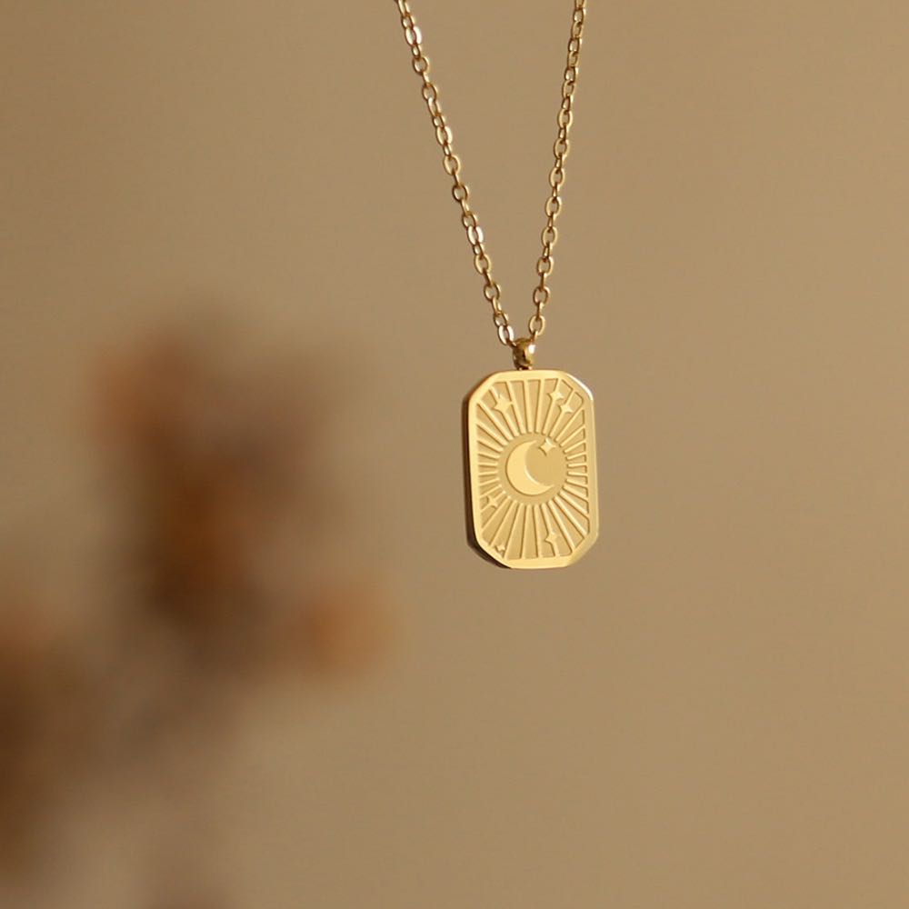 Square Meteor Moon Gold Waterproof Necklace