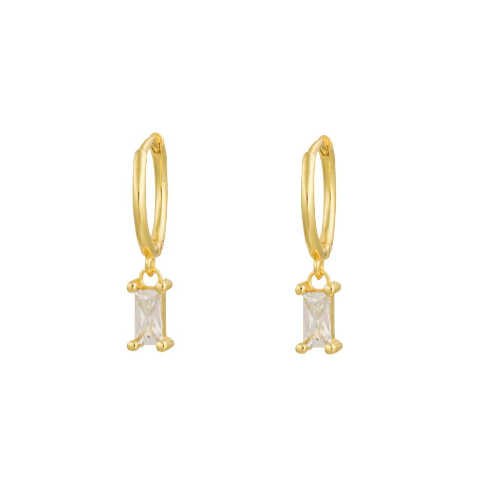 Square White Gold Dangle Hoop