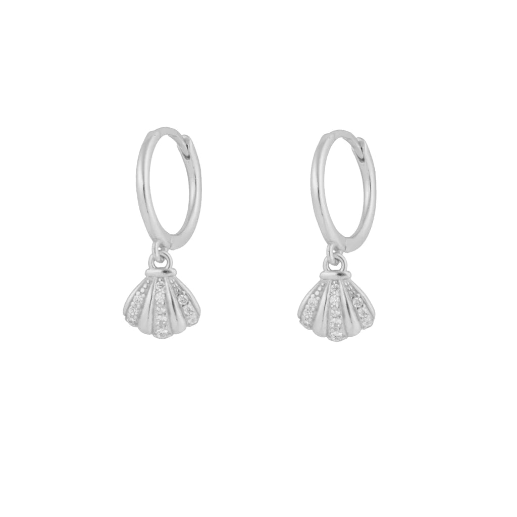 Shining Shell Silver Dangle Hoop