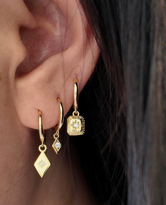 Rhombus Gold Dangle Hoop