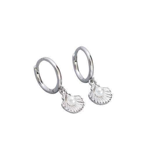 Pearl Shell Silver Dangle Hoops