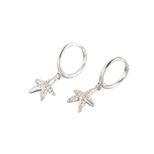 Shining Starfish Siver Dangle Hoop