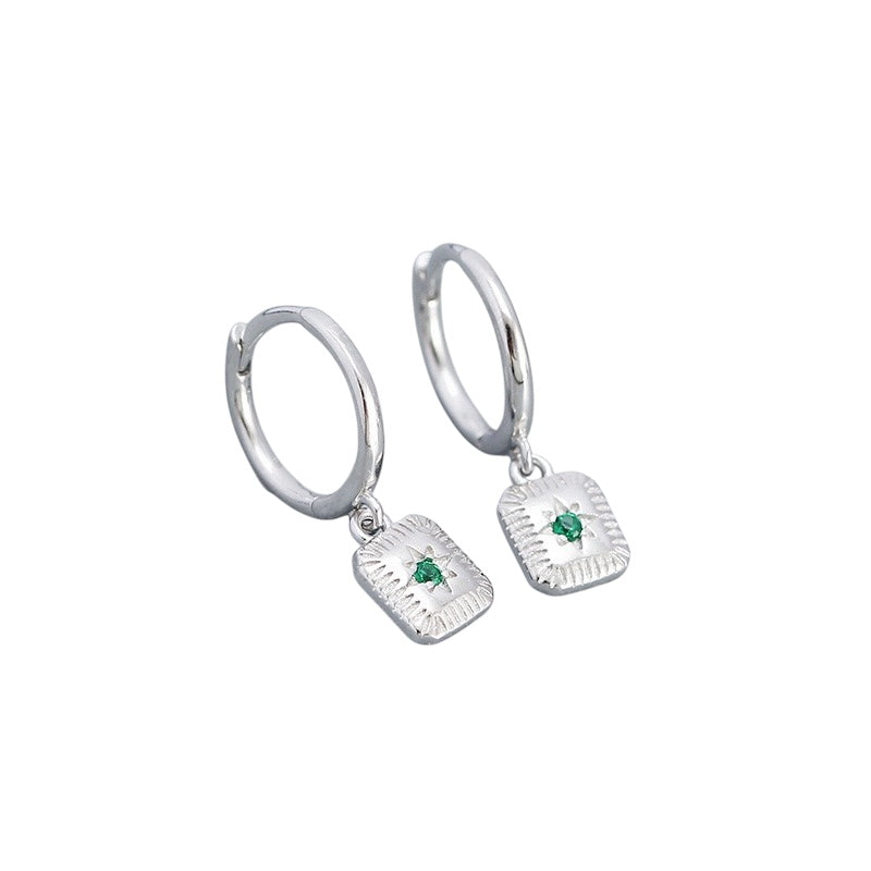 Square Green SCZ Silver Dangle Hoop