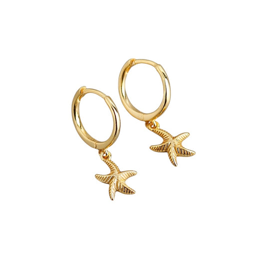 Plain Starfish Gold Dangle Hoop