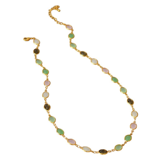 Colored Natural Crystal Gold Necklace