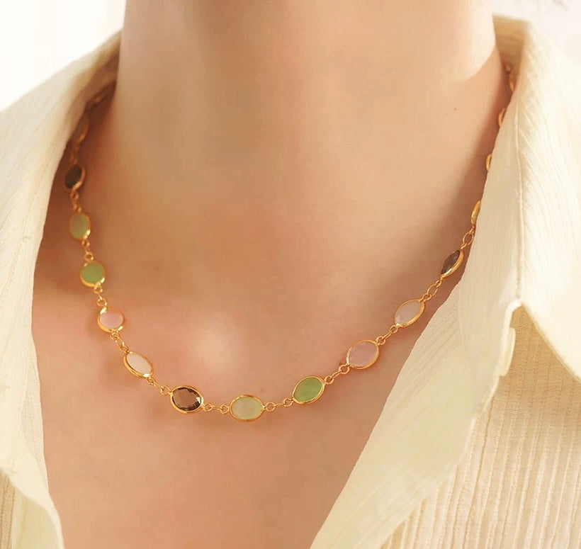 Colored Natural Crystal Gold Necklace