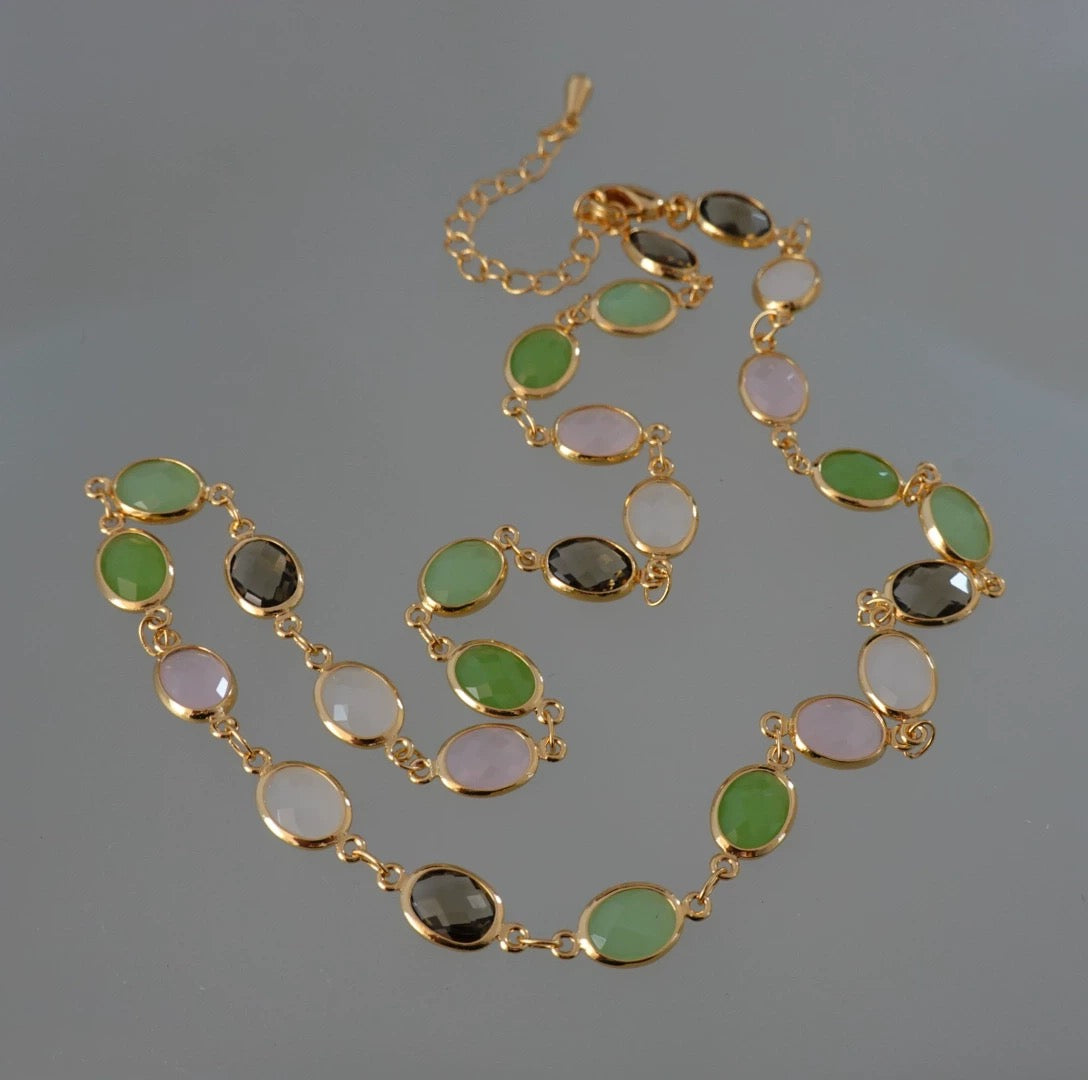 Colored Natural Crystal Gold Necklace