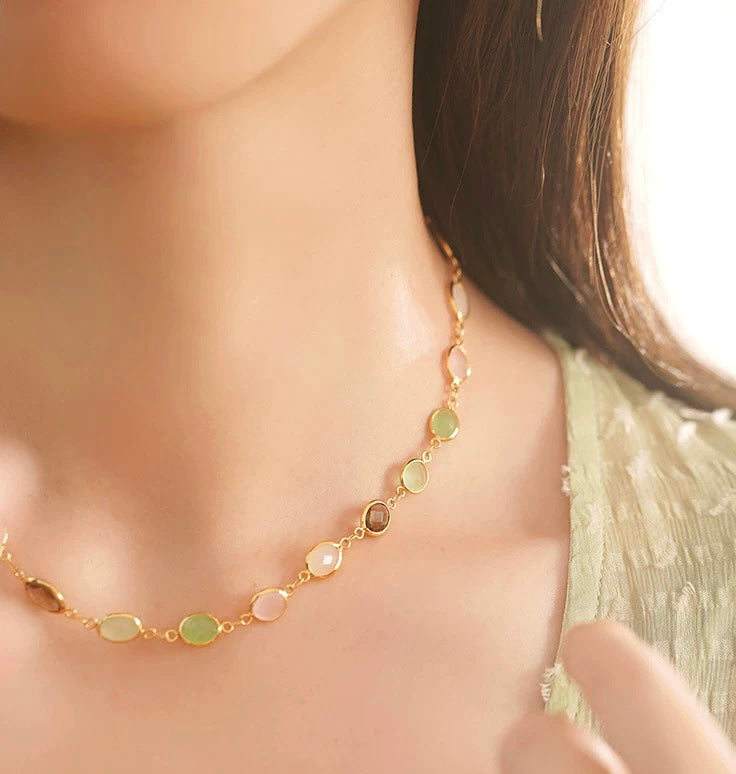 Colored Natural Crystal Gold Necklace