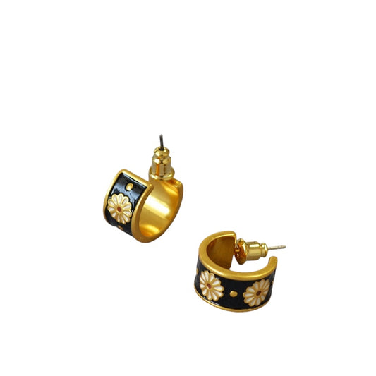 Black Gold Hand-Painted Enamel Hoop Earrings