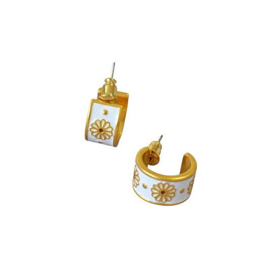 White Gold Hand-Painted Enamel Hoop Earrings