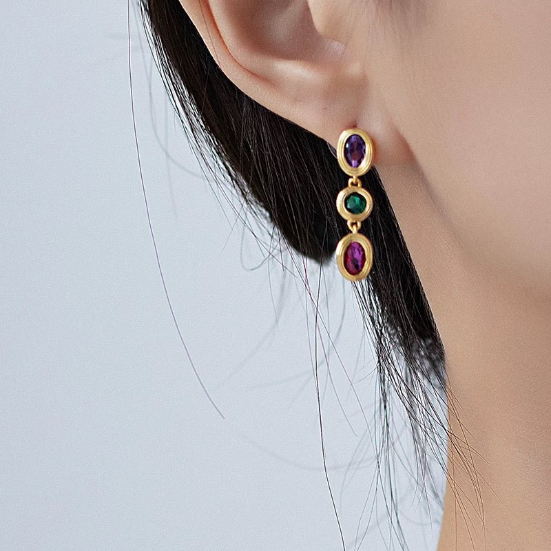 Colored Zircon Gold Hoop Earrings