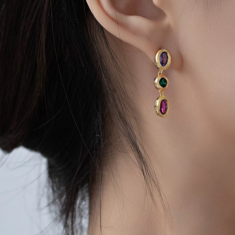 Colored Zircon Gold Hoop Earrings