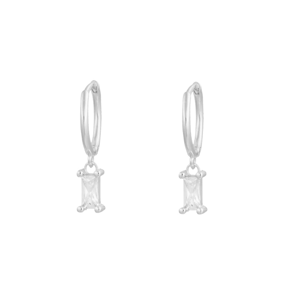 Square White Silver Dangle Hoop