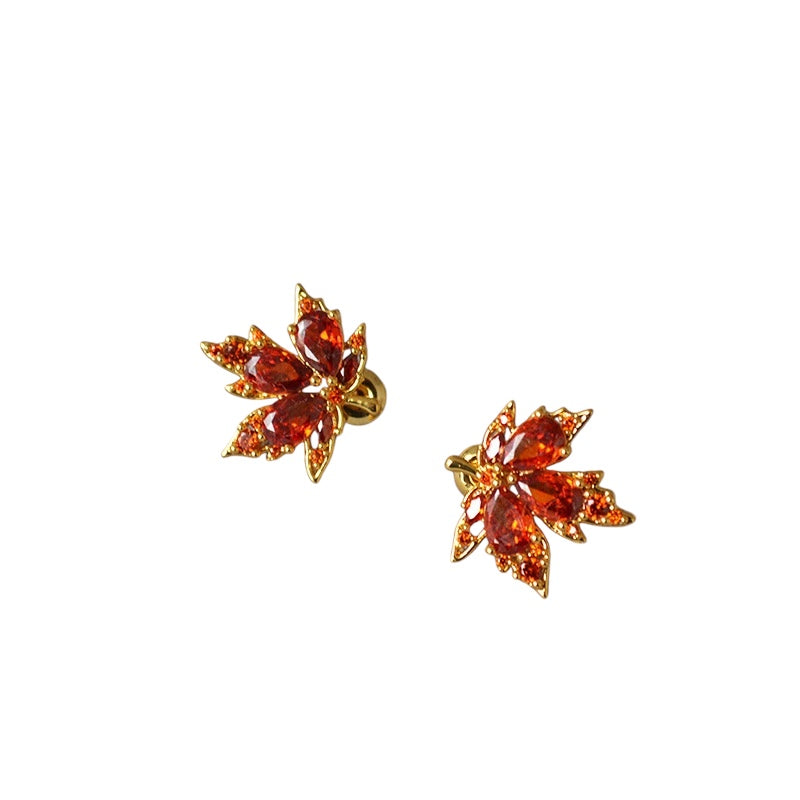 Maple Leaf Zircon Gold Earrings