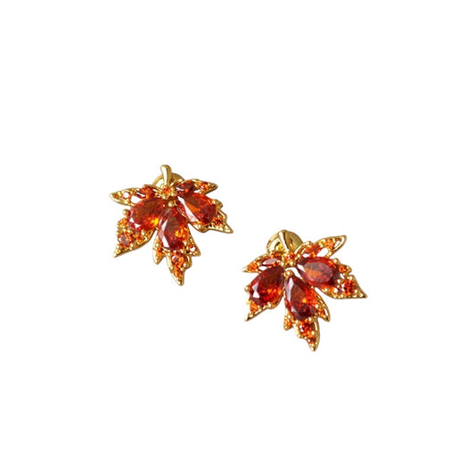 Maple Leaf Zircon Gold Earrings