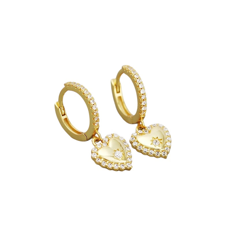 Heart Zirconia Gold Dangle Hoop Earrings