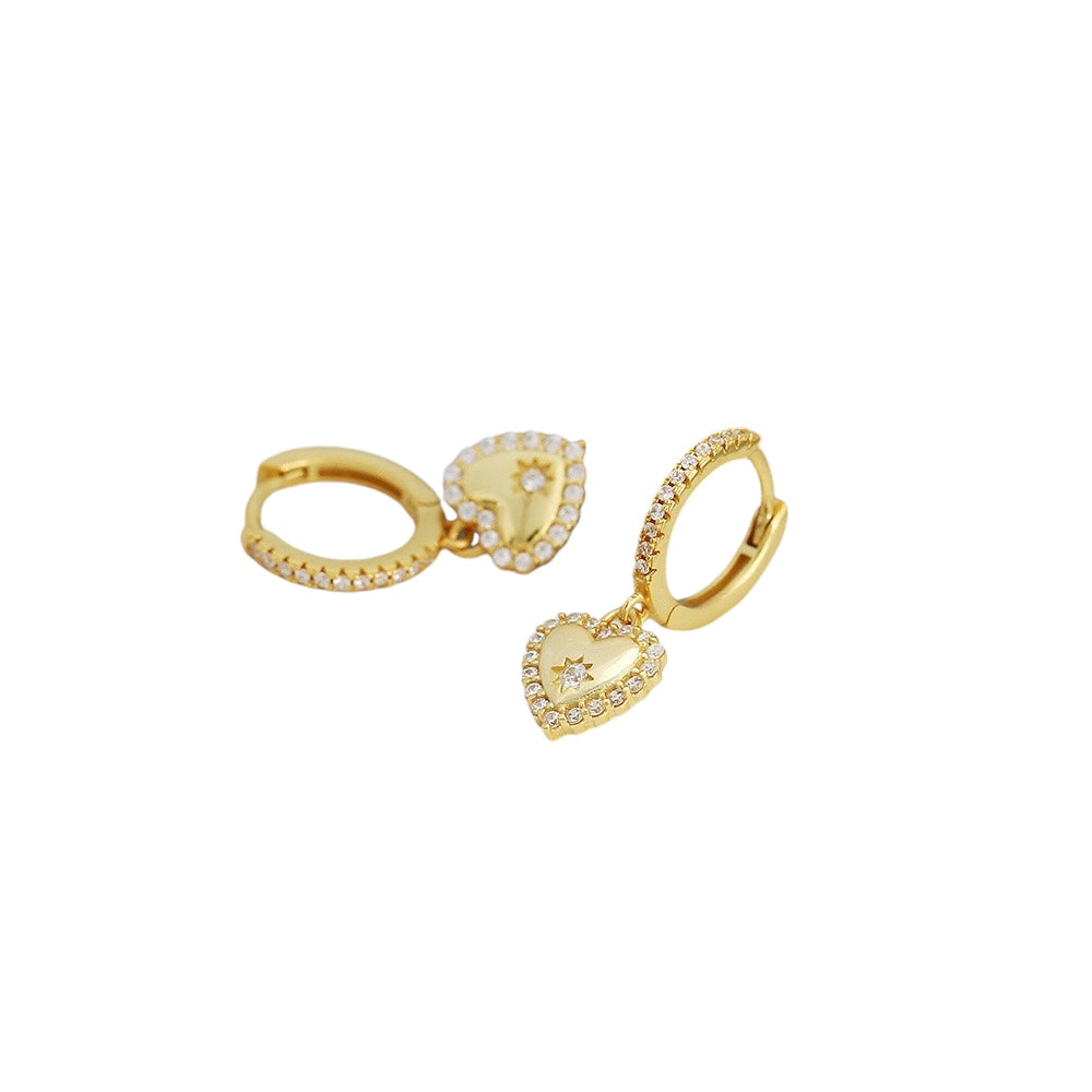 Heart Zirconia Gold Dangle Hoop Earrings