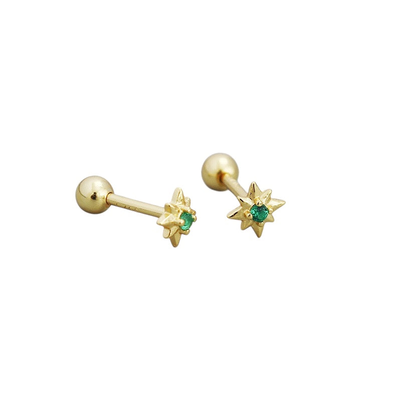 Eight-pointed Star Emerald Zircon Gold Piercing