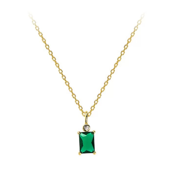 Emerald Square Shape Gold Waterproof Necklace