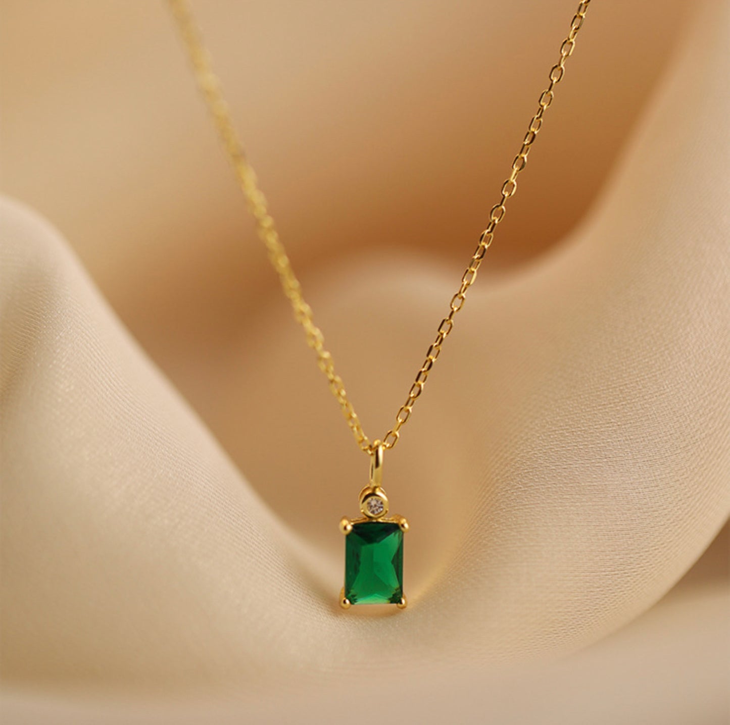 Emerald Square Shape Gold Waterproof Necklace