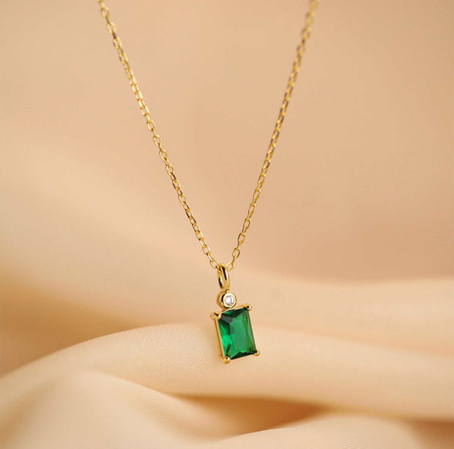 Emerald Square Shape Gold Waterproof Necklace