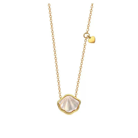 White Mother of Shell Heart Gold Necklace