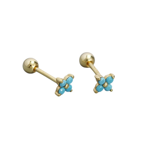 Blue Turquoise Flower Gold Piercing