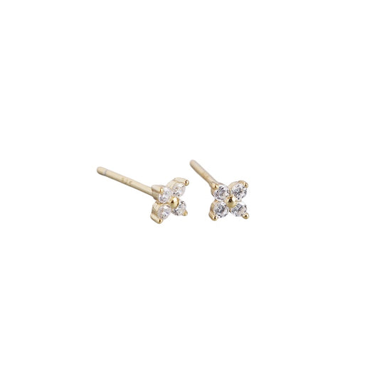 White Flower Gold Stud Earrings