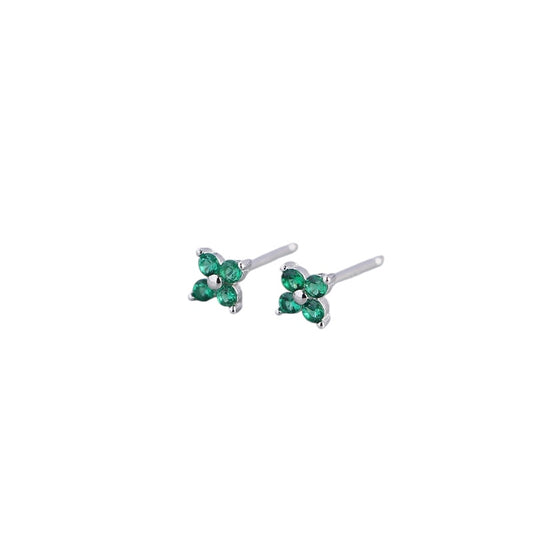 Emerald Flower Silver Stud Earrings