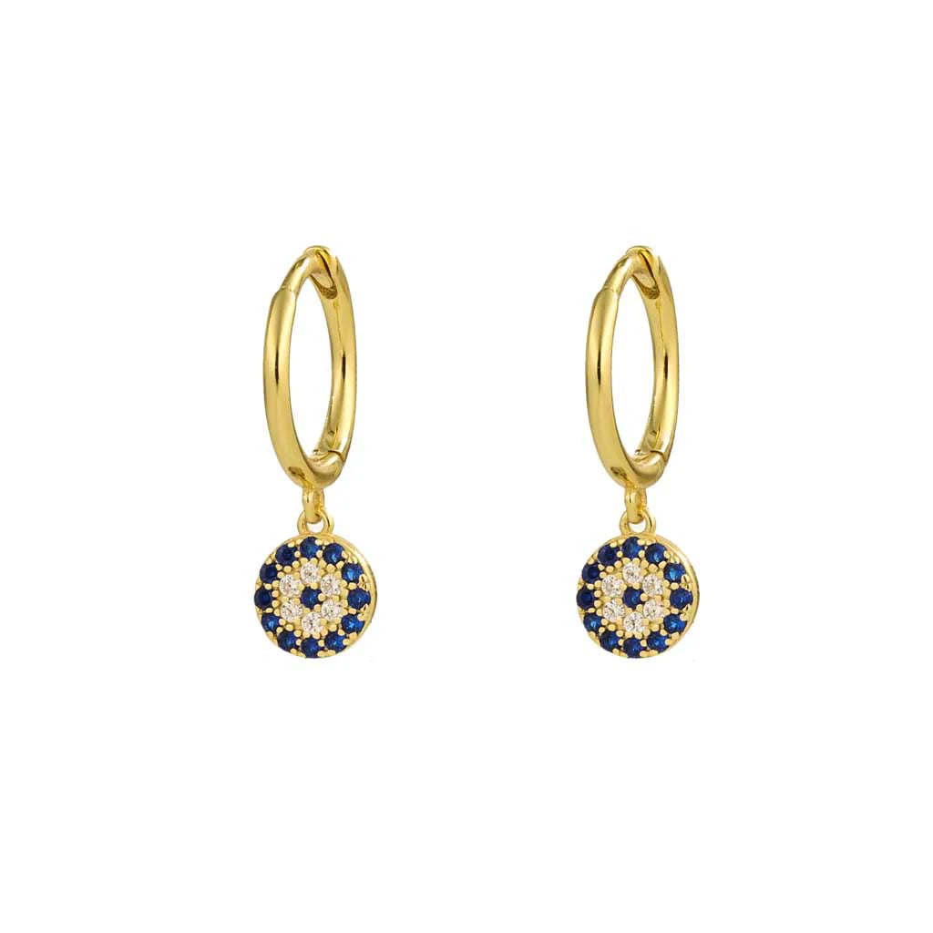 Round Evil Eye Gold Dangle Hoop