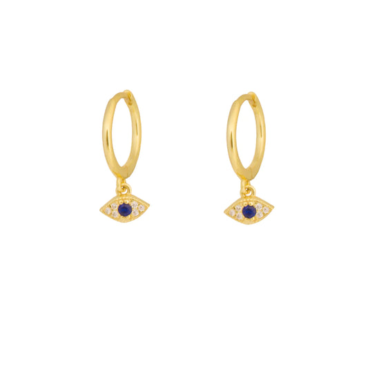 Evil Eye D Gold Dangle Hoop