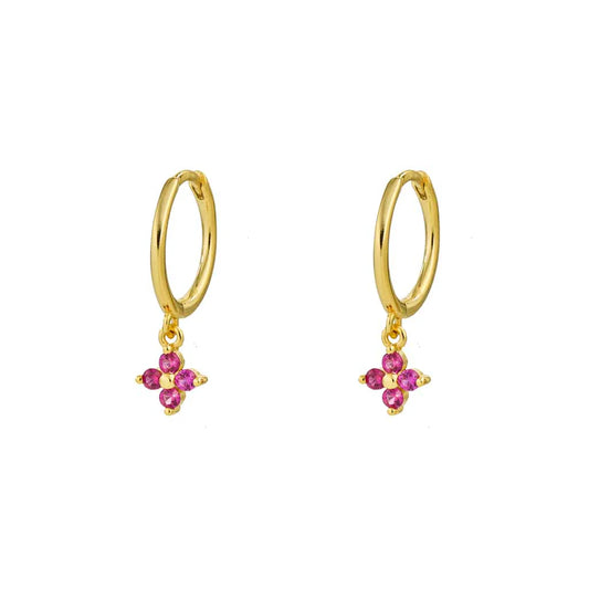 Flower Pink Gold Dangle Hoop