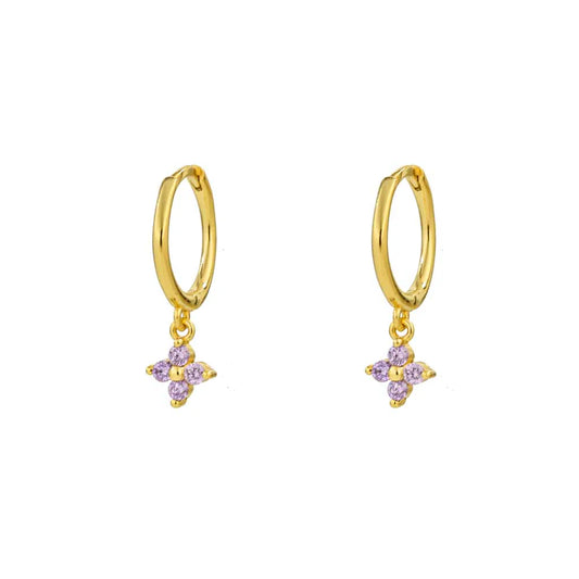 Flower Purple Gold Dangle Hoop