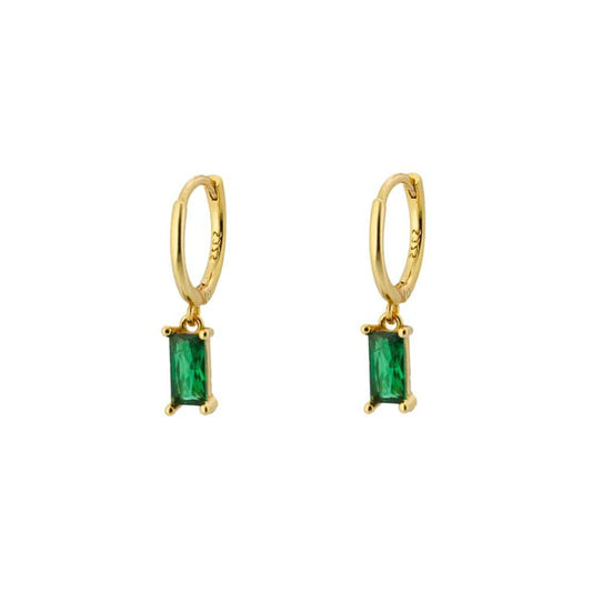 Square Green Gold Dangle Hoop