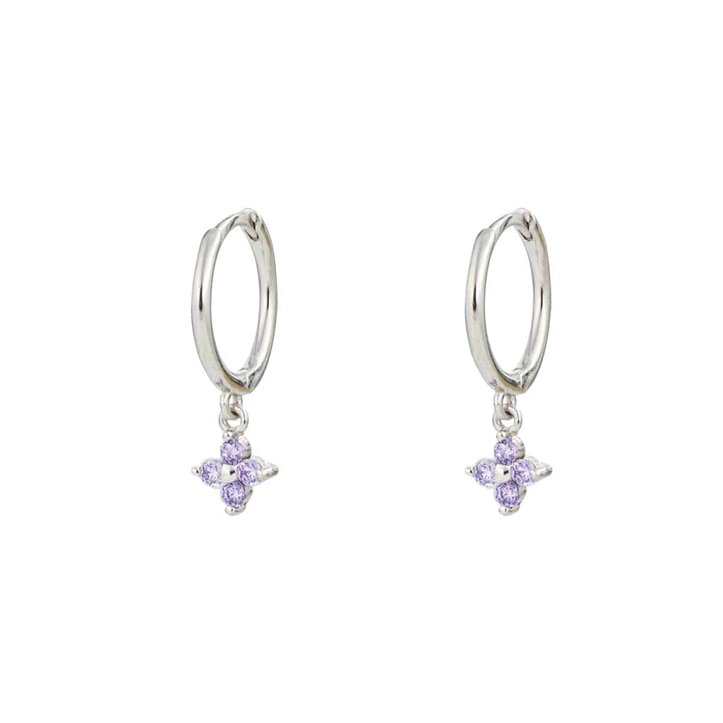 Flower Purple Silver Dangle Hoop