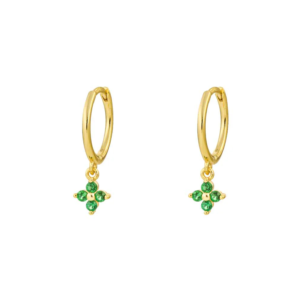 Flower Emerald Gold Dangle Hoop