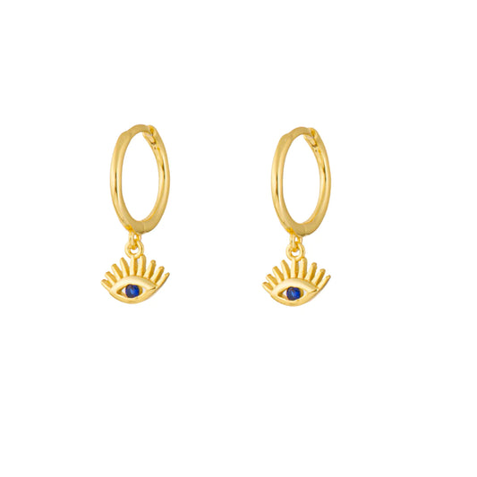 D-Blue Evil Eye Gold Dangle Hoop