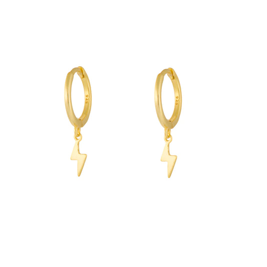 Plain Lightning Bolt Gold Dangle Hoop