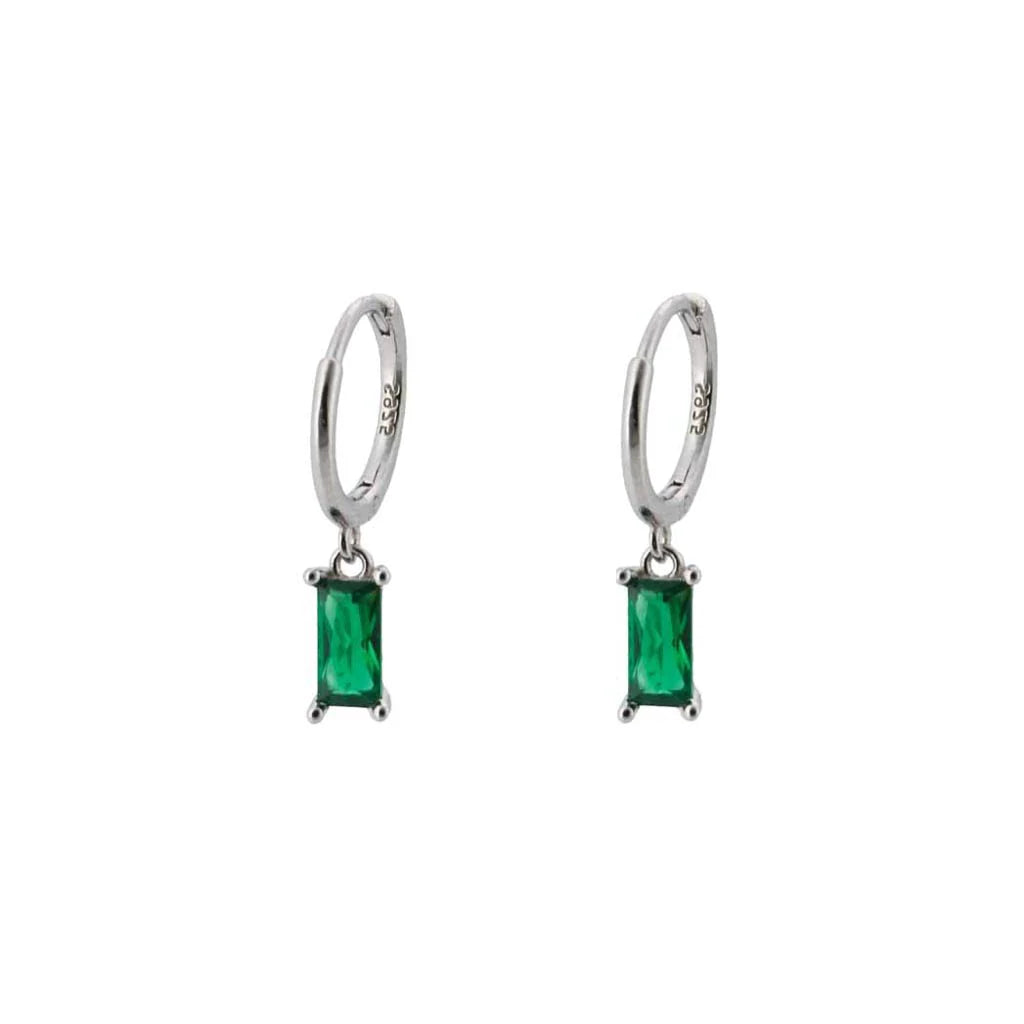 Square Green Silver Dangle Hoop