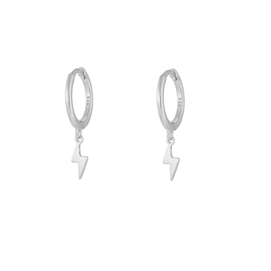 Plain Lightning Bolt Silver Dangle Hoop