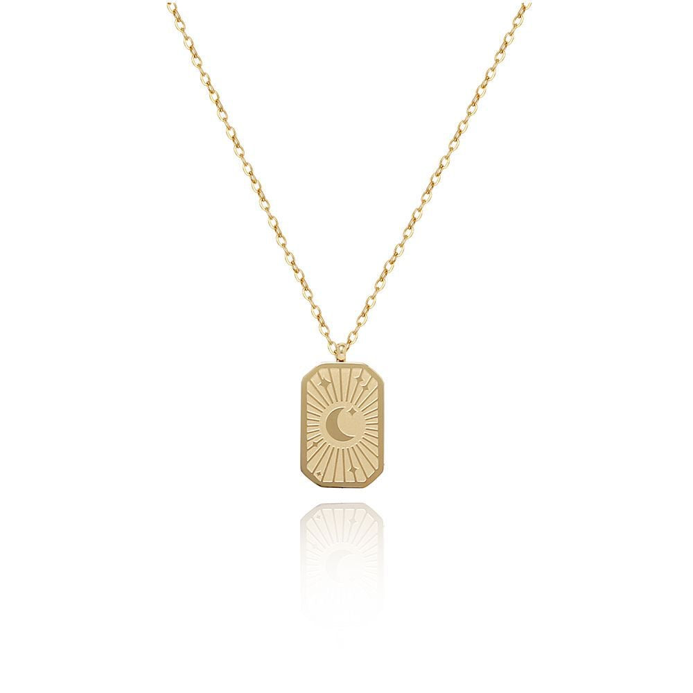Square Meteor Moon Gold Waterproof Necklace