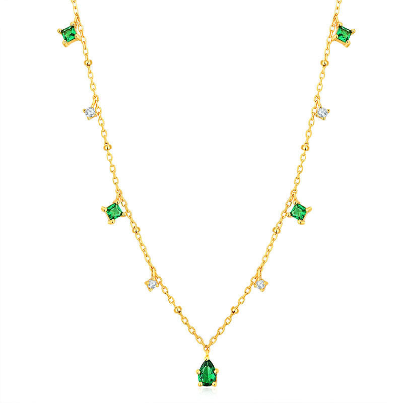 Emerald Tear Shape Vintage Gold Waterproof Necklace