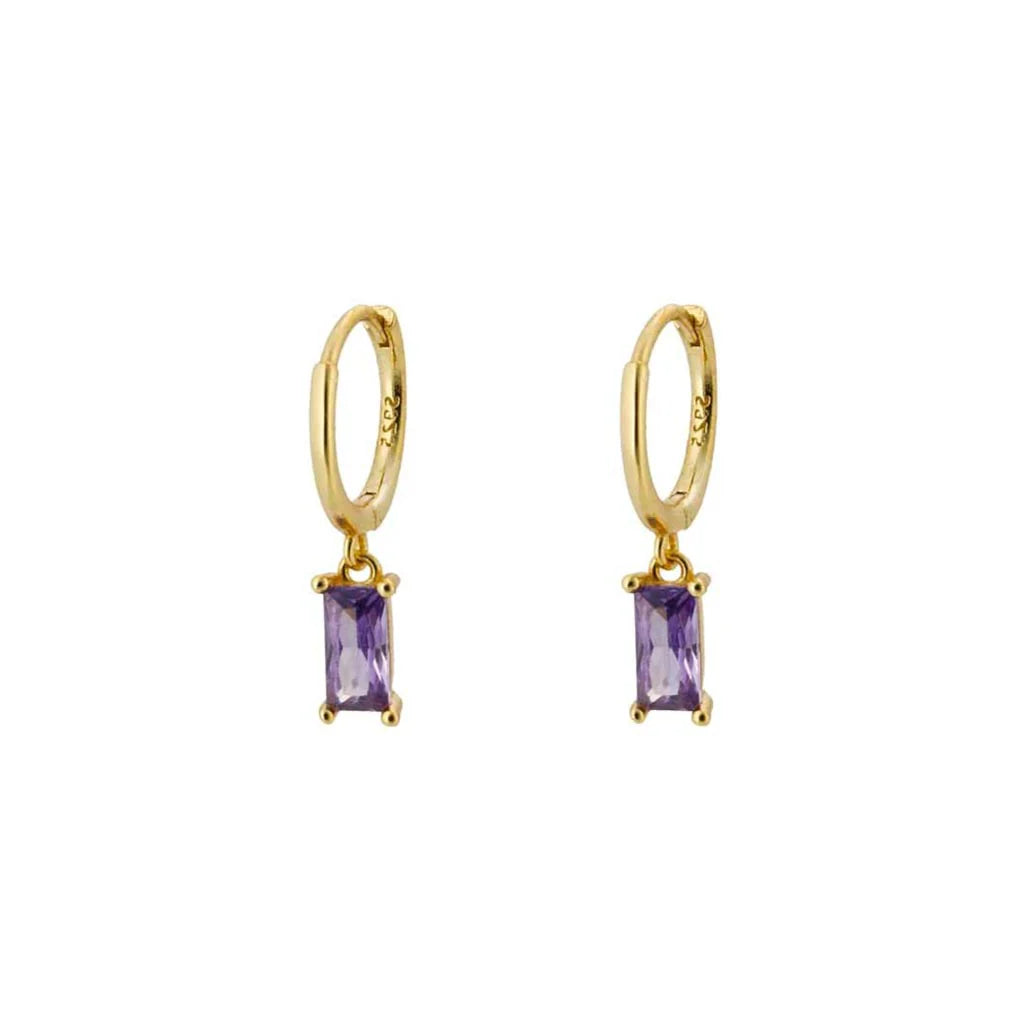 Square Purple Gold Dangle Hoop