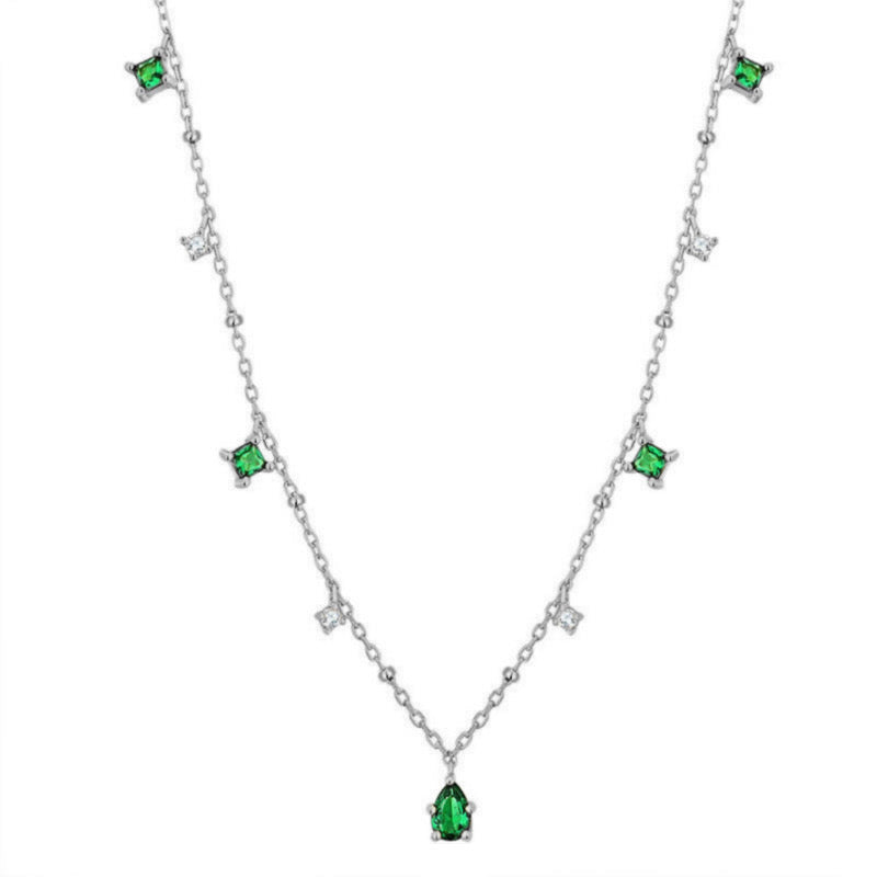 Emerald Tear Shape Vintage Silver Waterproof Necklace