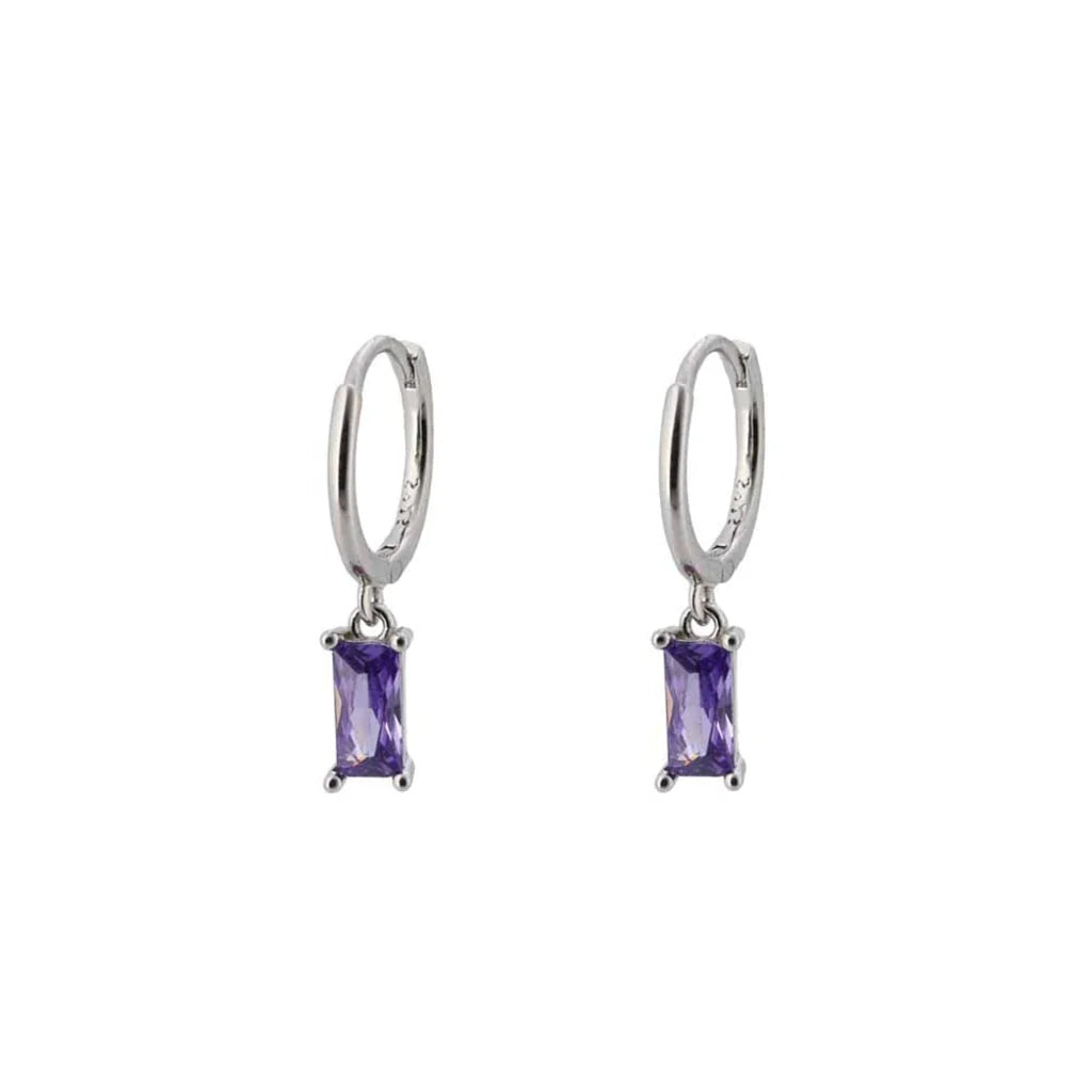 Square Purple Silver Dangle Hoop